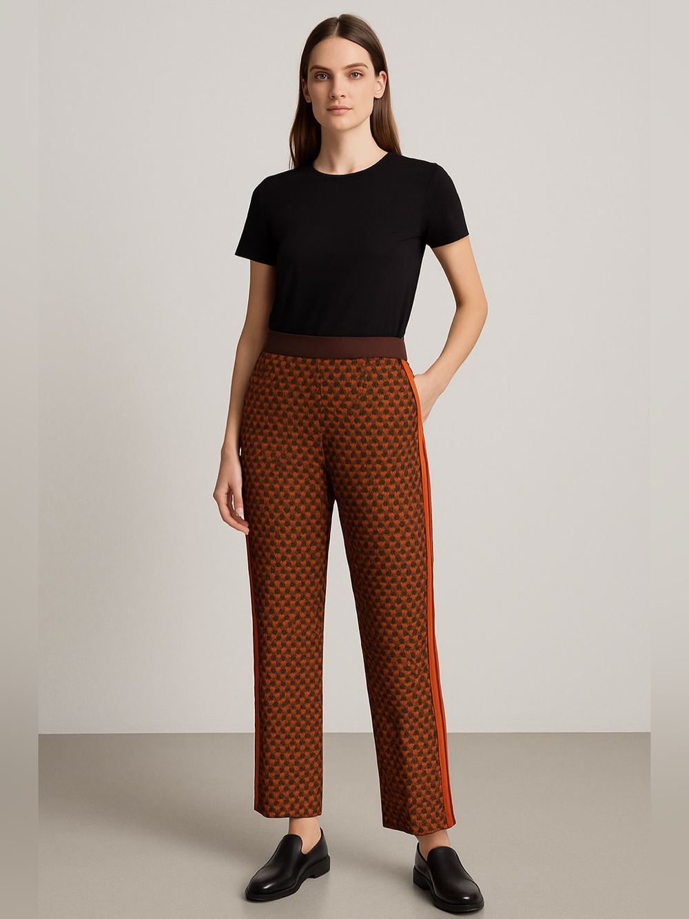 Zara Knit Pull On Geometric Womens Striped Trousers XL Office Travel Academia